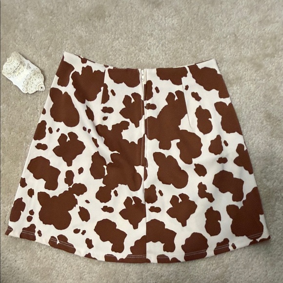 Altar'd State Brown and Cream Cow Print Mini Skirt - Picture 3 of 4